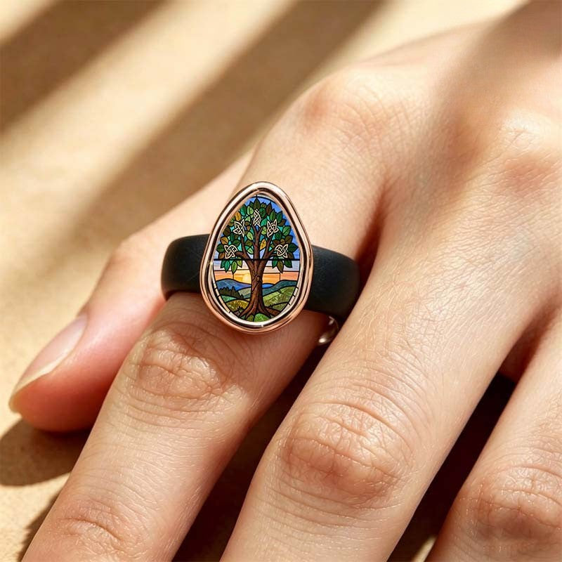 Stained Glass Tree Oval Ring