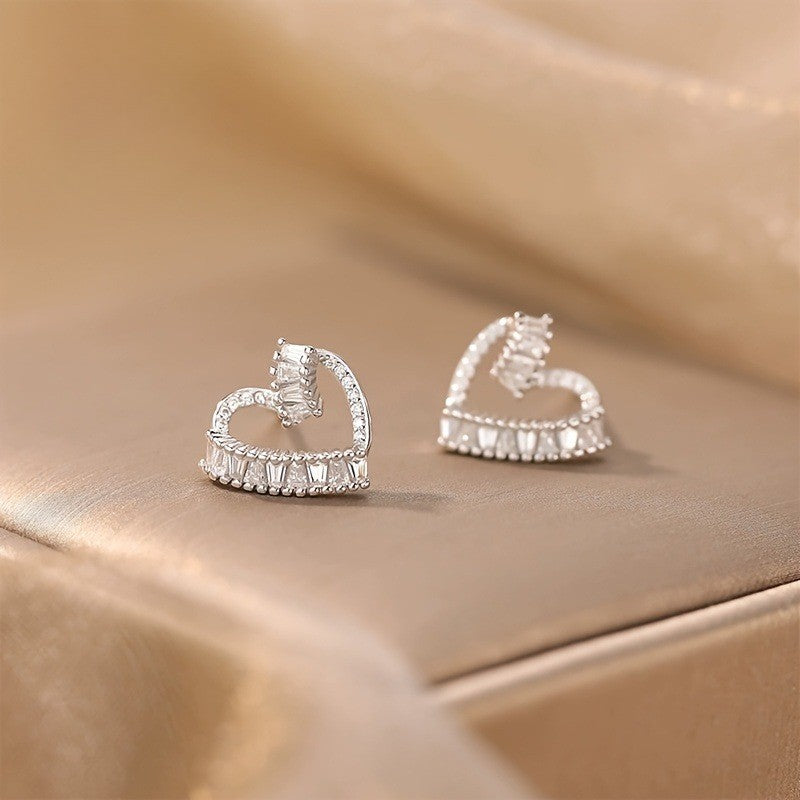 Baguette Crystal Heart Stud Earrings