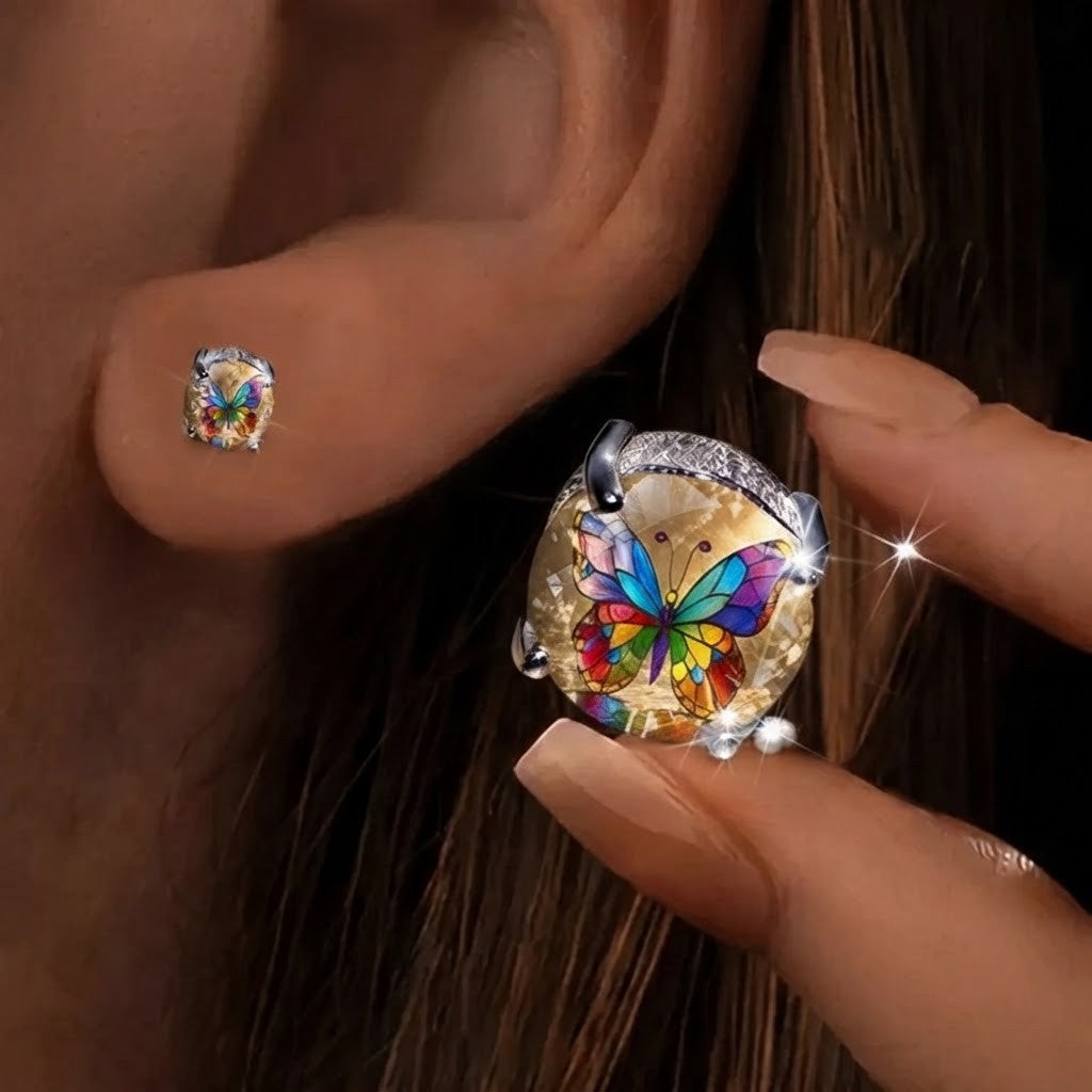 Colorful Butterfly Round Stud Earrings