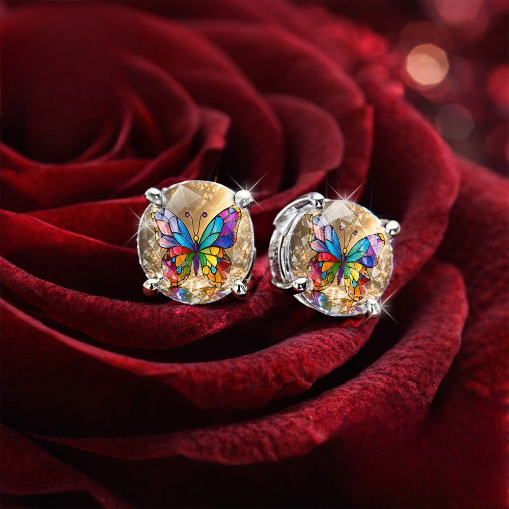 Colorful Butterfly Round Stud Earrings