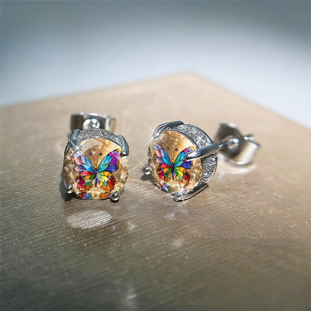 Colorful Butterfly Round Stud Earrings