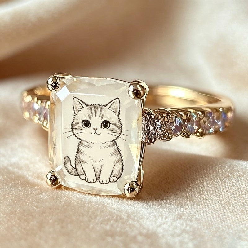 Kitten Square Statement Ring