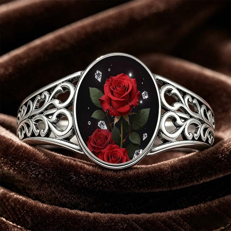 Red Rose Filigree Oval Ring