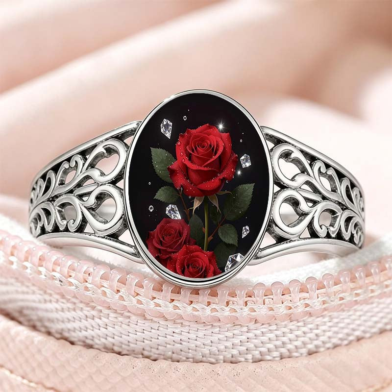 Red Rose Filigree Oval Ring