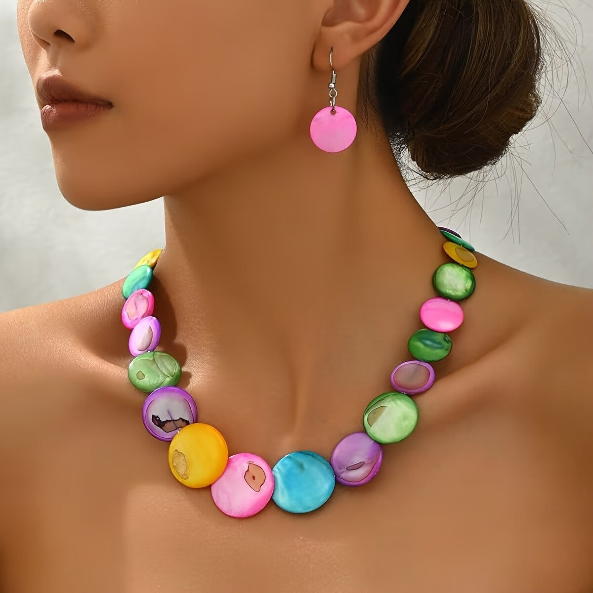 Multicolor Oval Disc Necklace
