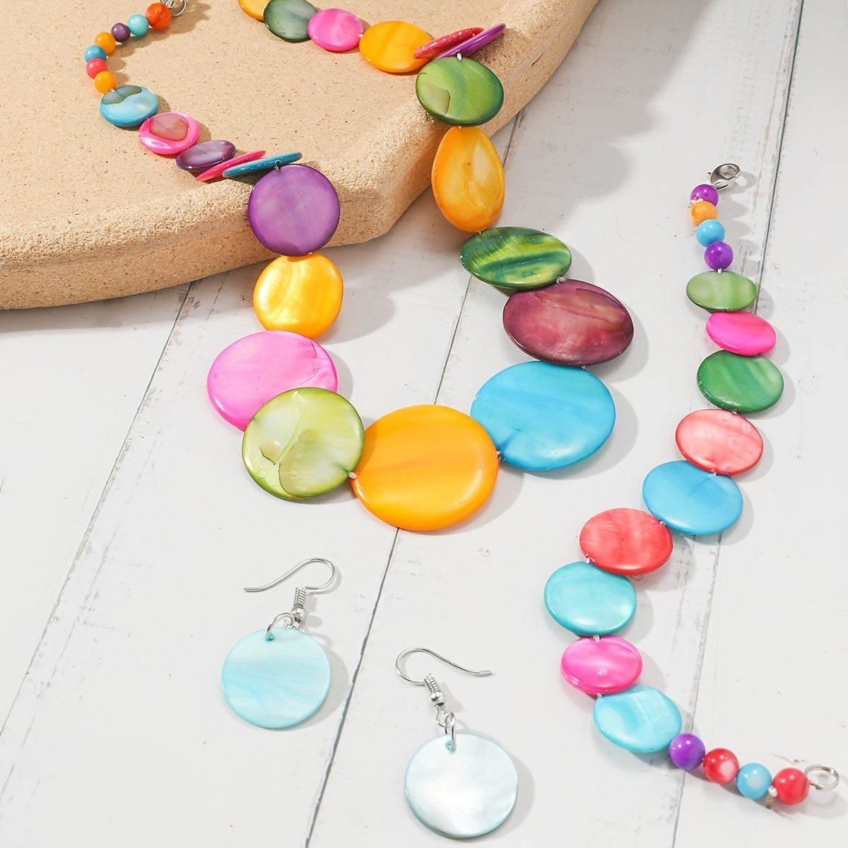 Multicolor Oval Disc Necklace