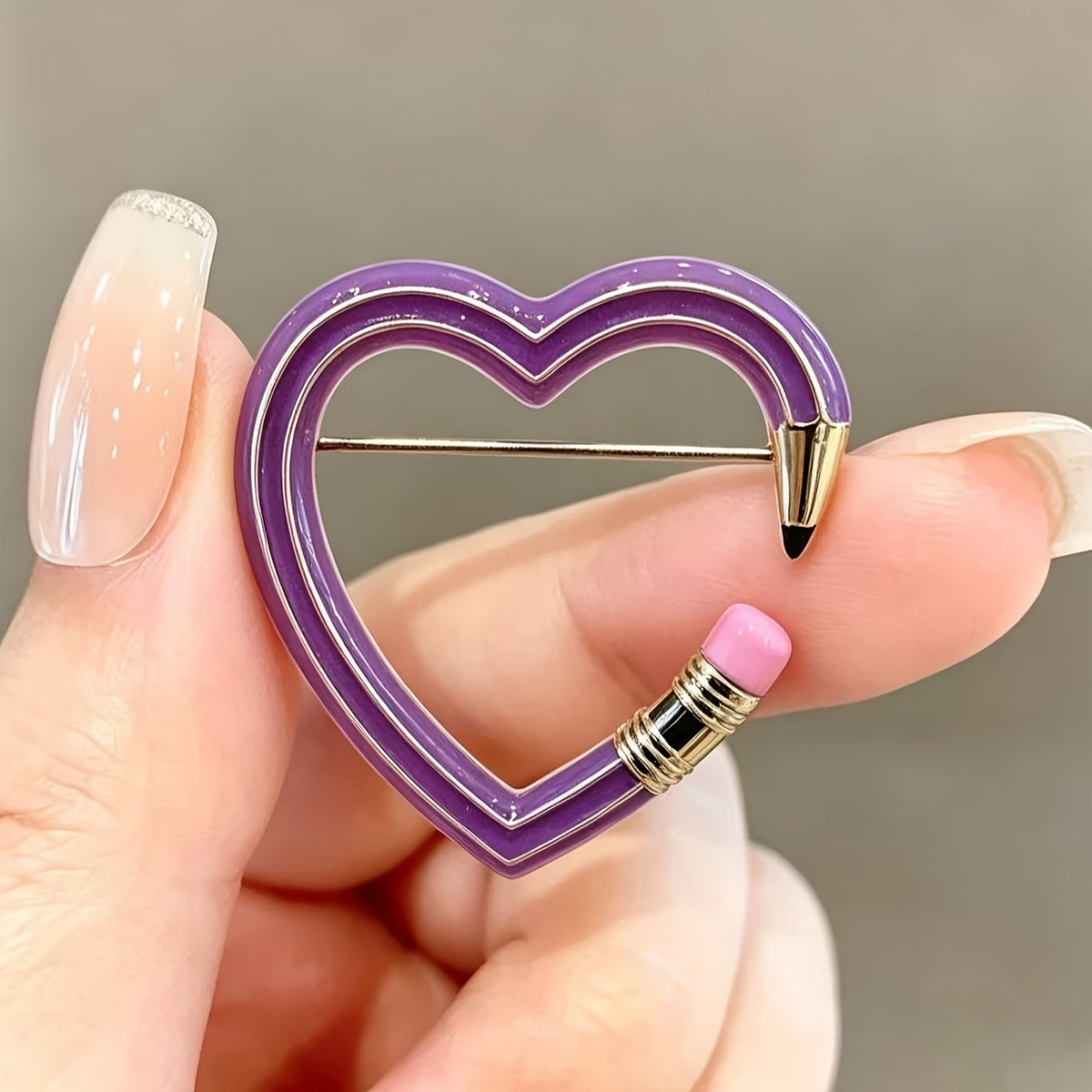 Purple Pencil Heart Brooch