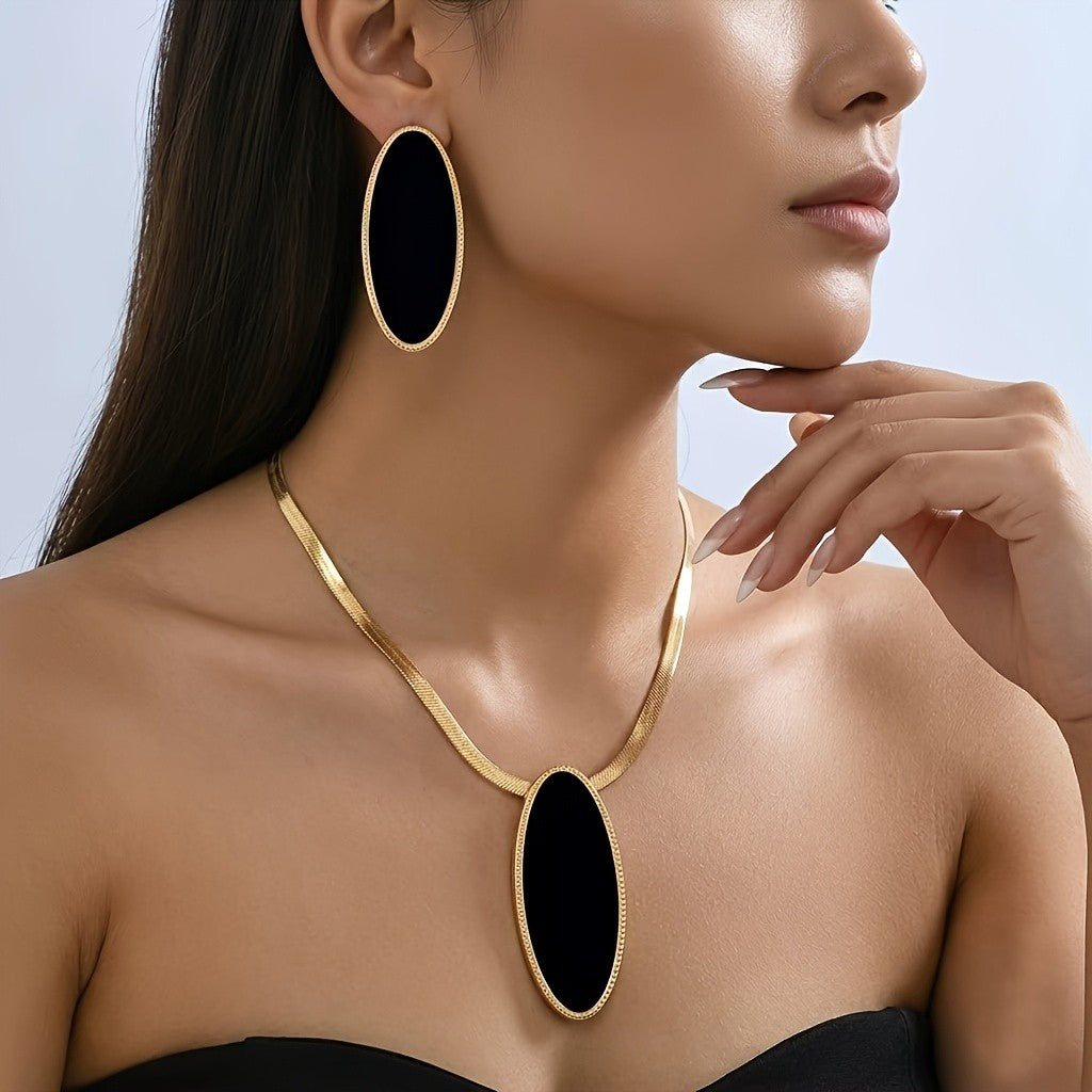 Black Oval & Snake Chain Set