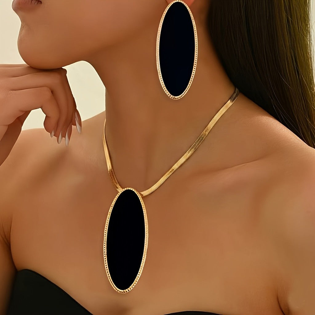 Black Oval & Snake Chain Set
