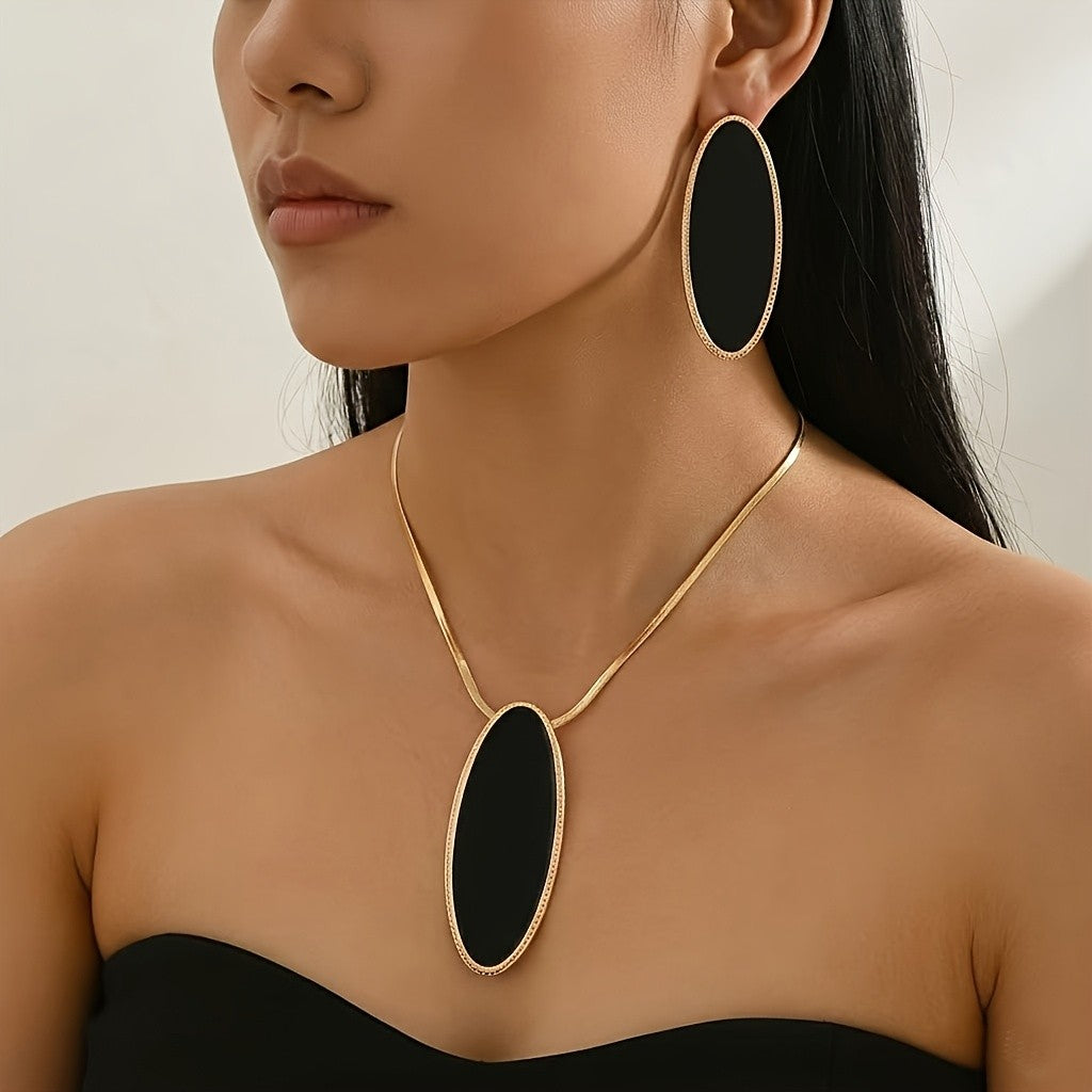 Black Oval & Snake Chain Set