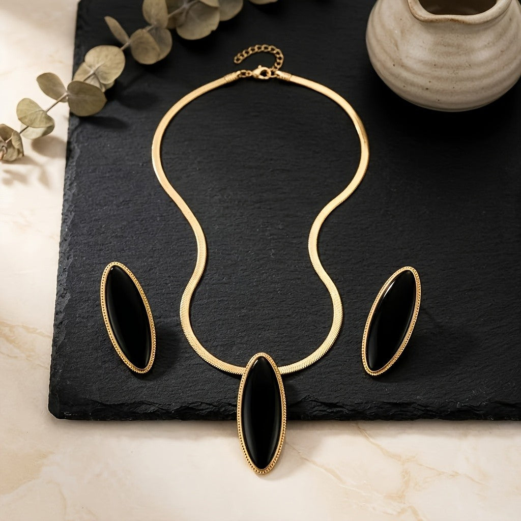Black Oval & Snake Chain Set