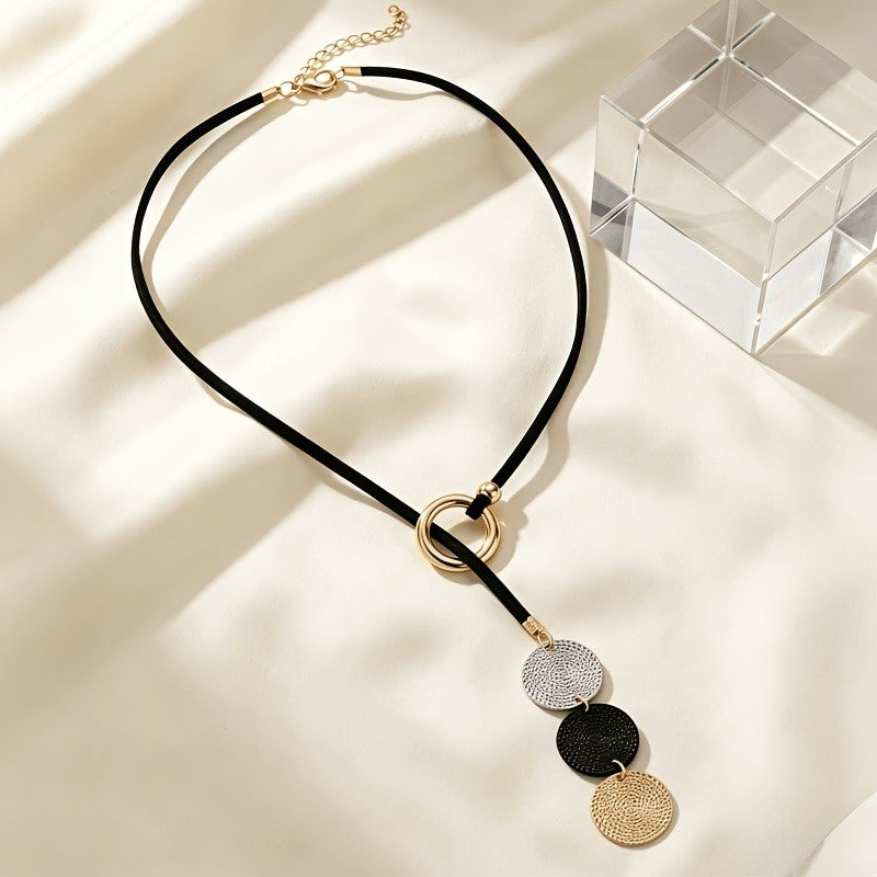 Three-Tone Textured Disc Cord Necklace