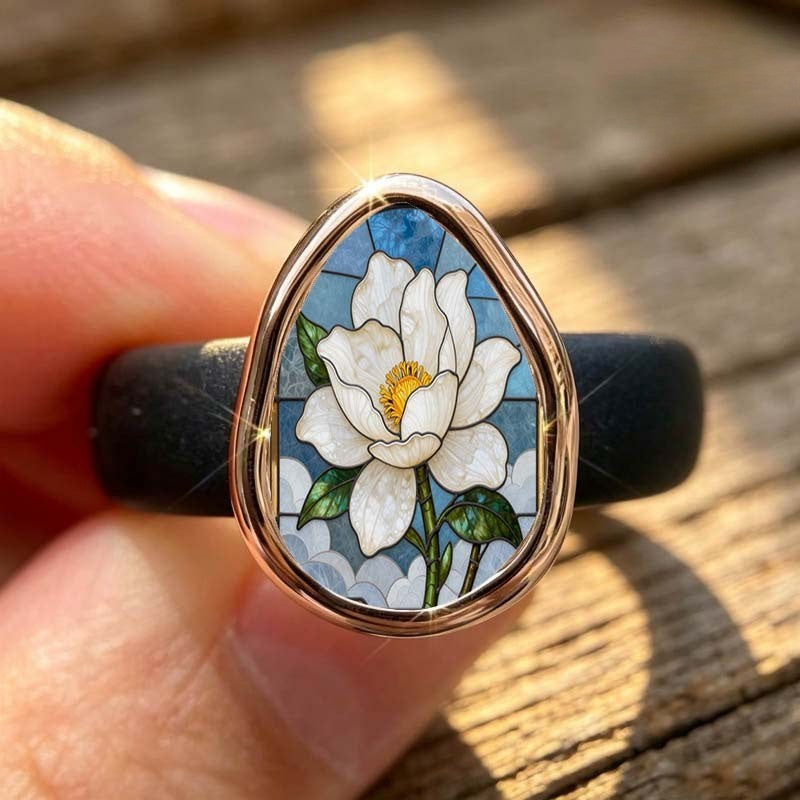 White Magnolia Teardrop Ring