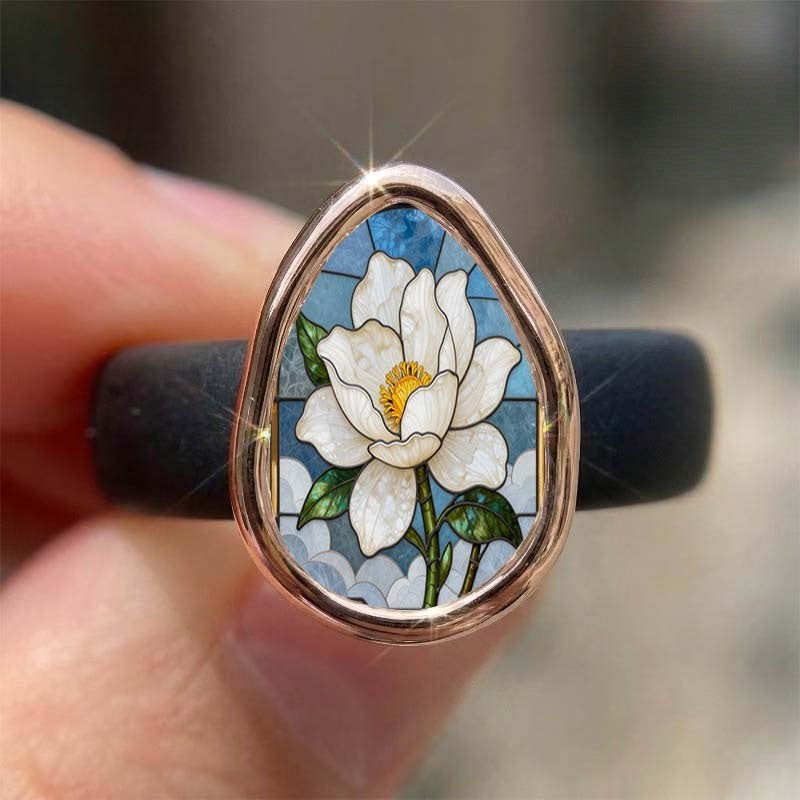 White Magnolia Teardrop Ring