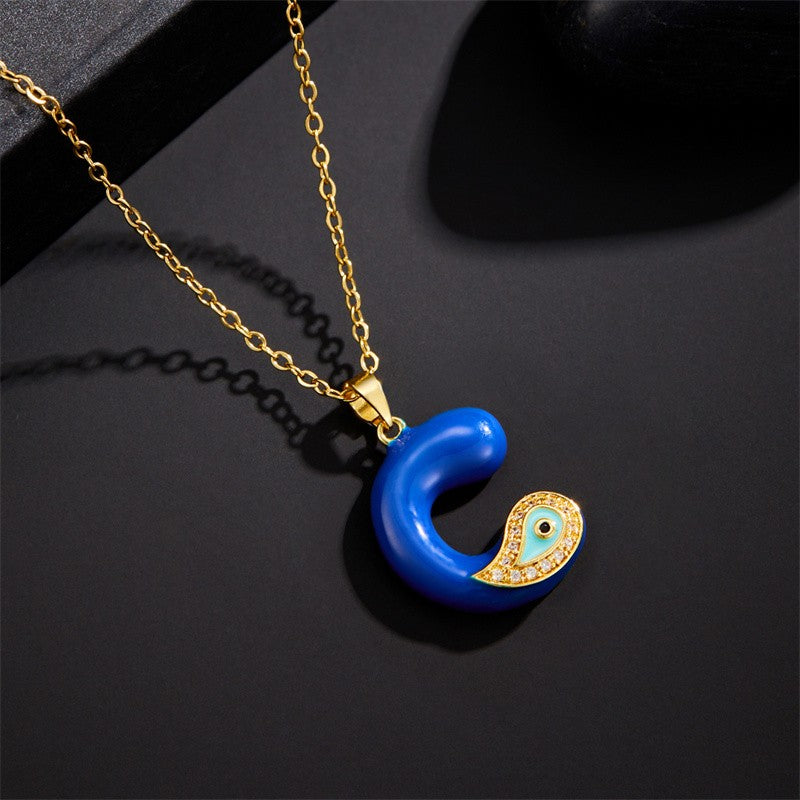 Blue Initial Evil Eye Necklace
