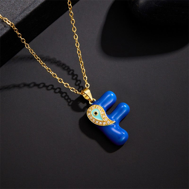 Blue Initial Evil Eye Necklace