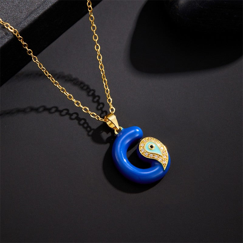 Blue Initial Evil Eye Necklace