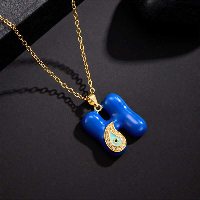 Blue Initial Evil Eye Necklace