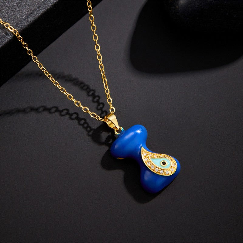 Blue Initial Evil Eye Necklace