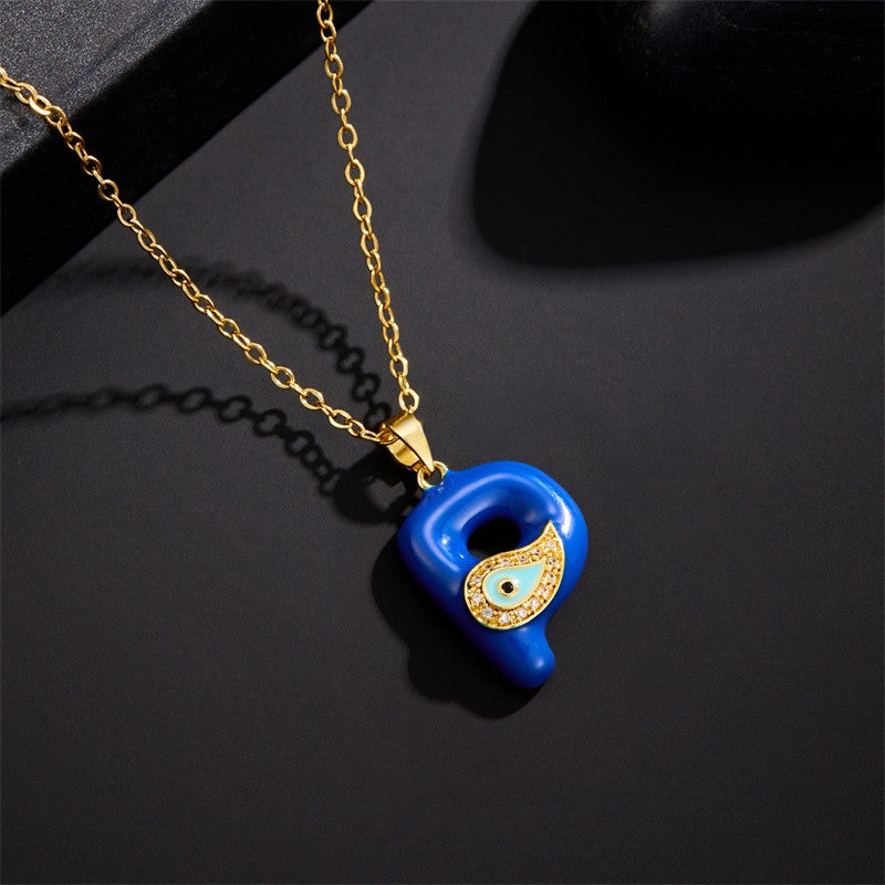 Blue Initial Evil Eye Necklace