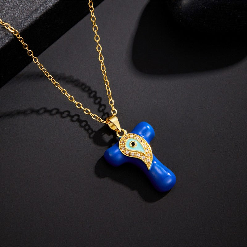 Blue Initial Evil Eye Necklace