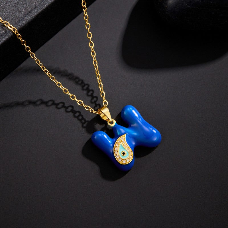 Blue Initial Evil Eye Necklace