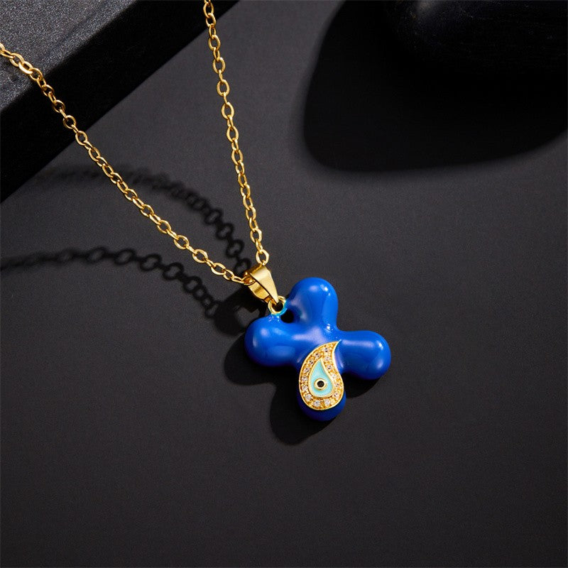 Blue Initial Evil Eye Necklace