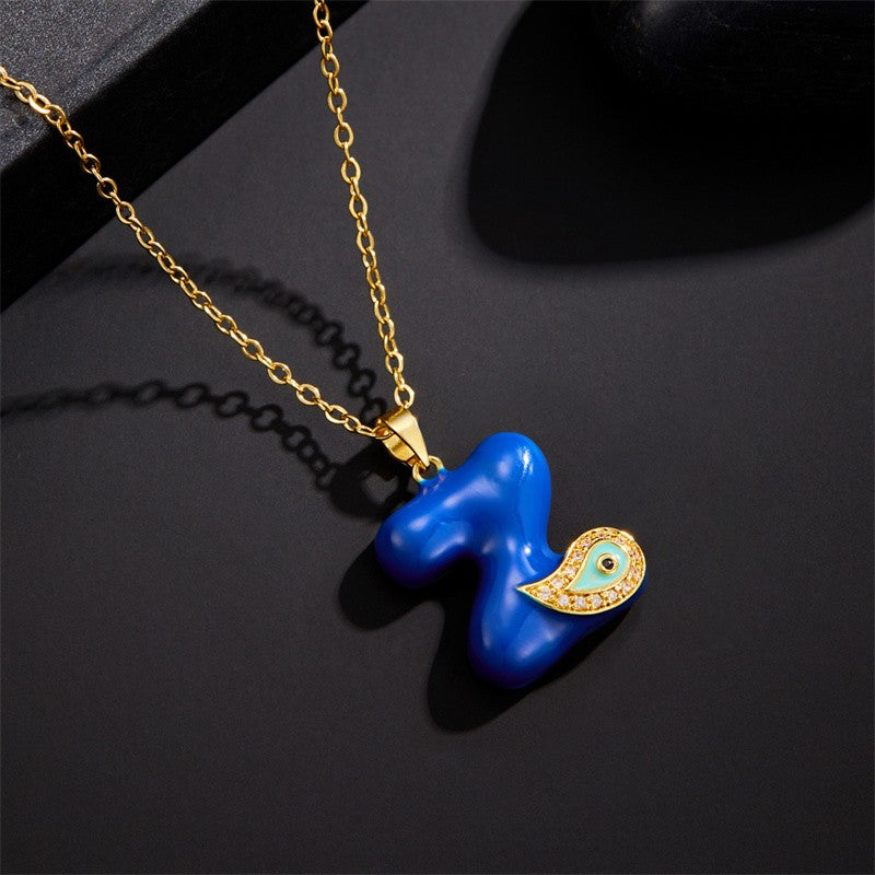 Blue Initial Evil Eye Necklace