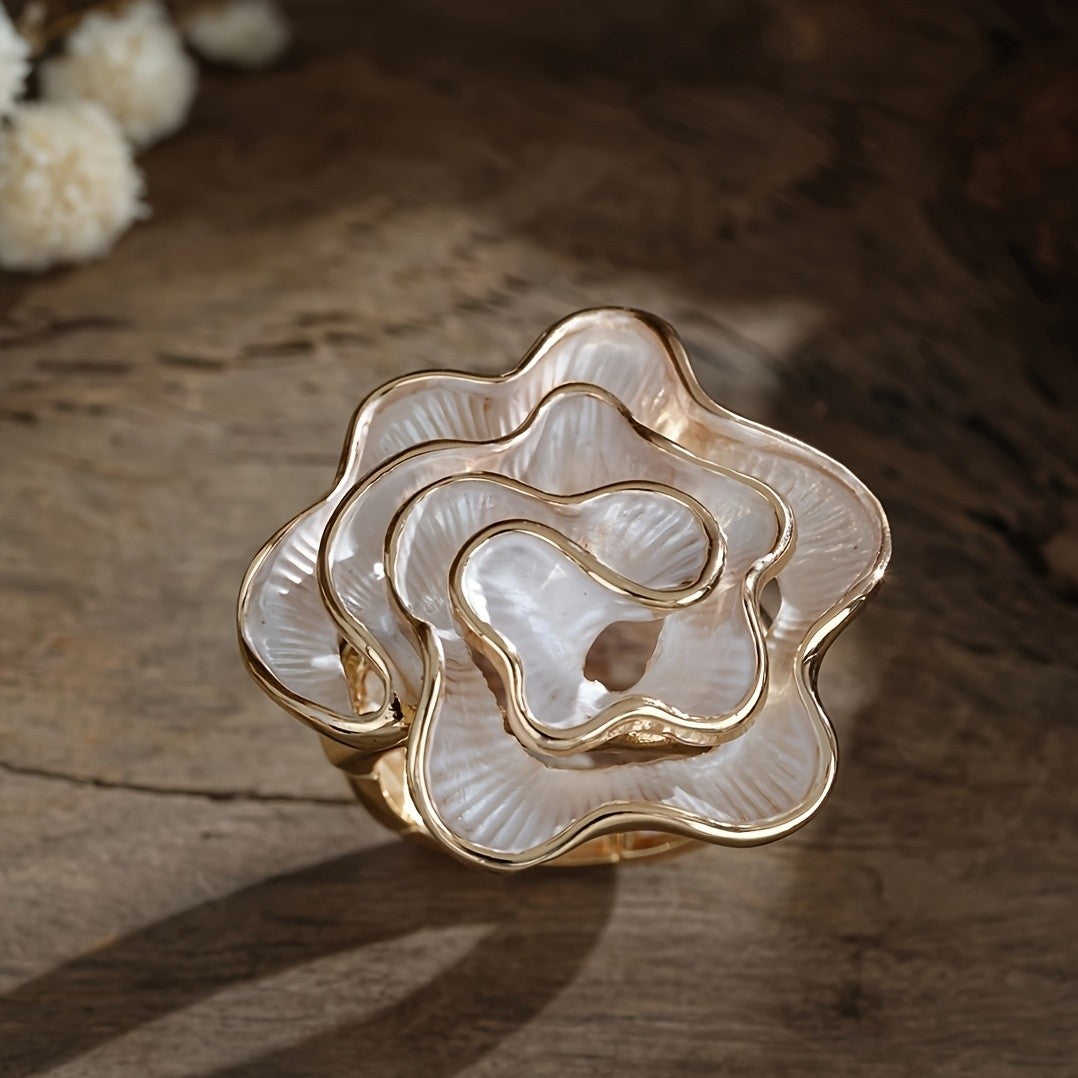 Layered White Petal Statement Ring