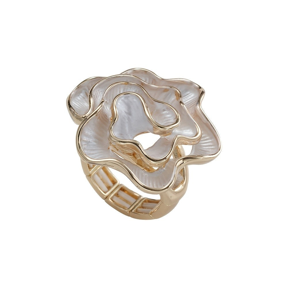 Layered White Petal Statement Ring