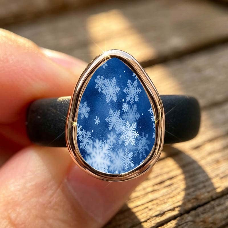 Blue Snowflake Teardrop Ring