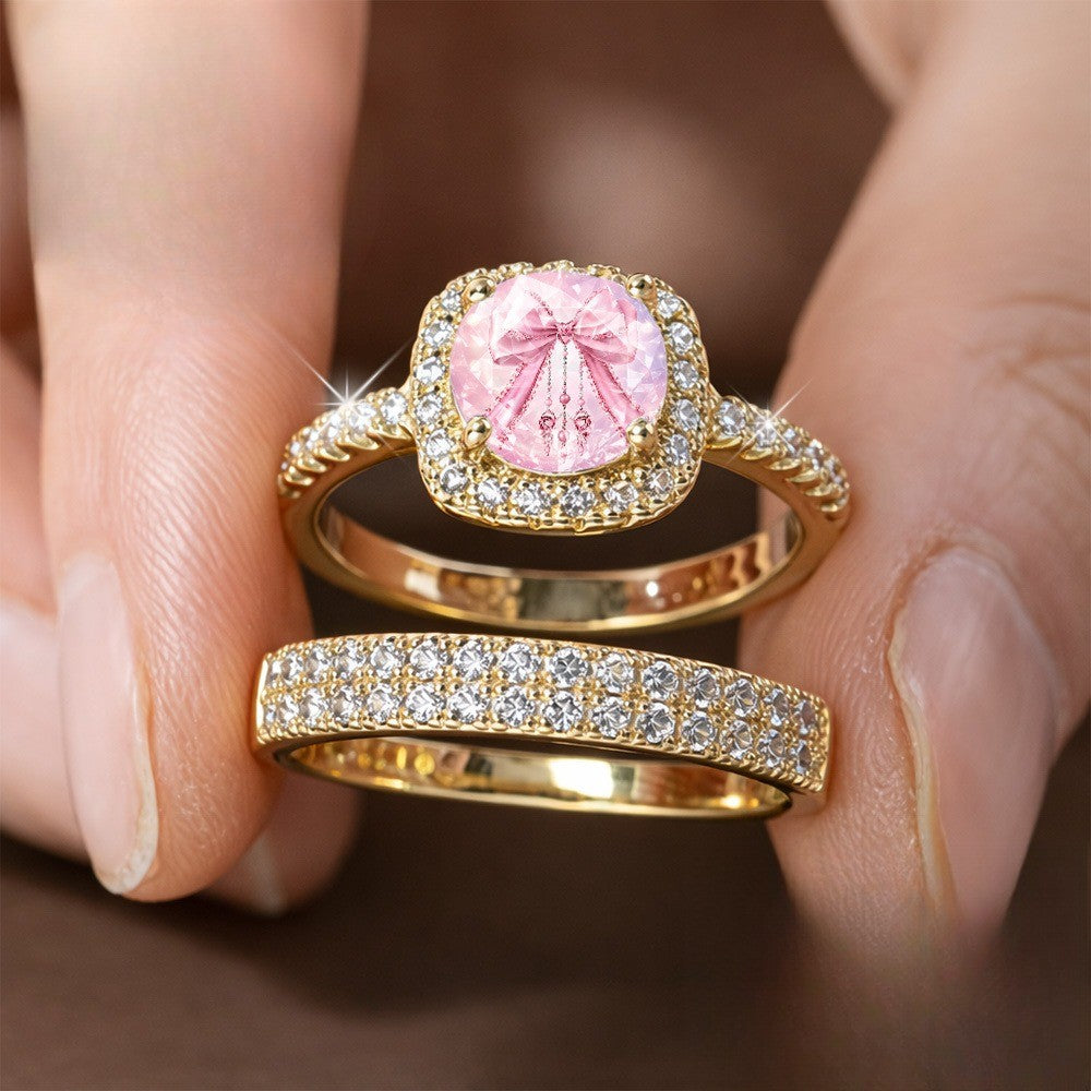 Pink Bow Crystal Ring Set