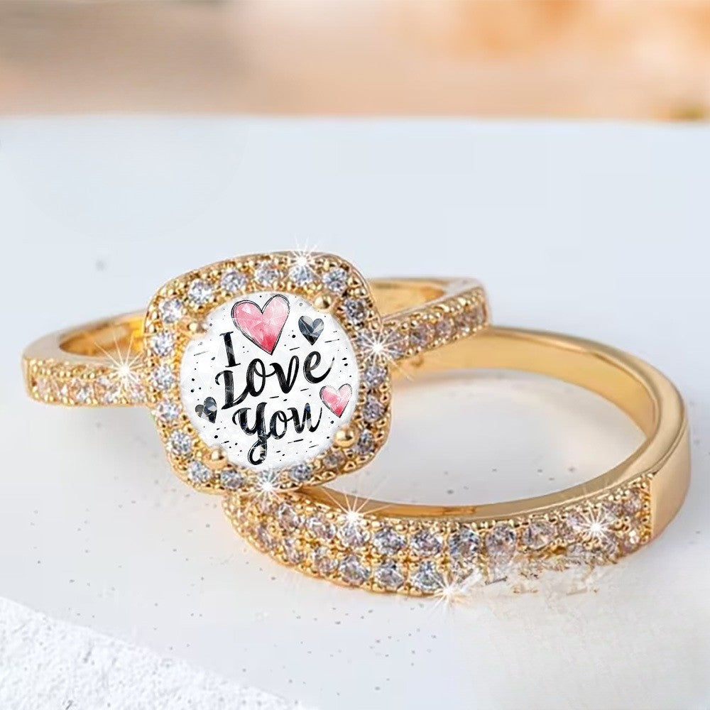 I Love You Crystal Square Ring Set