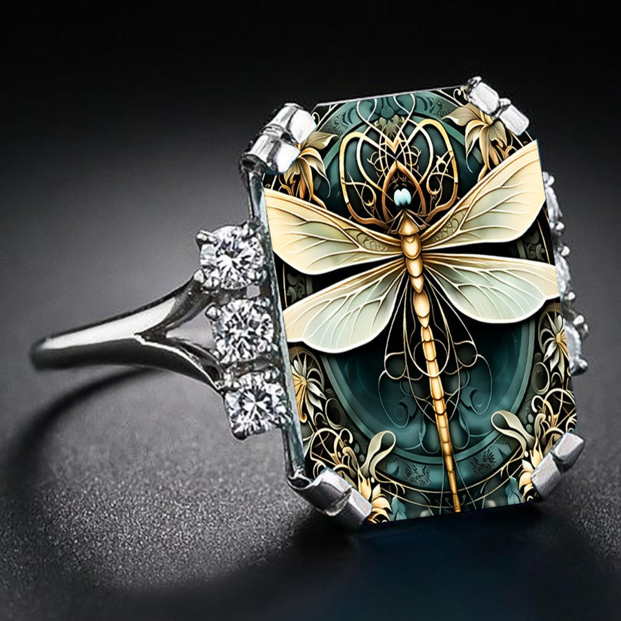 Dragonfly Crystal Statement Ring