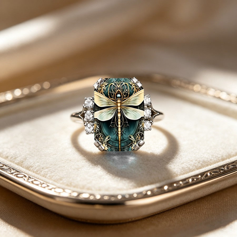 Dragonfly Crystal Statement Ring