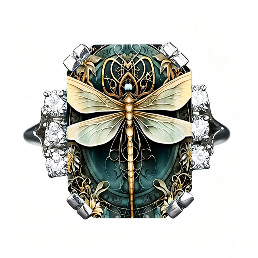 Dragonfly Crystal Statement Ring