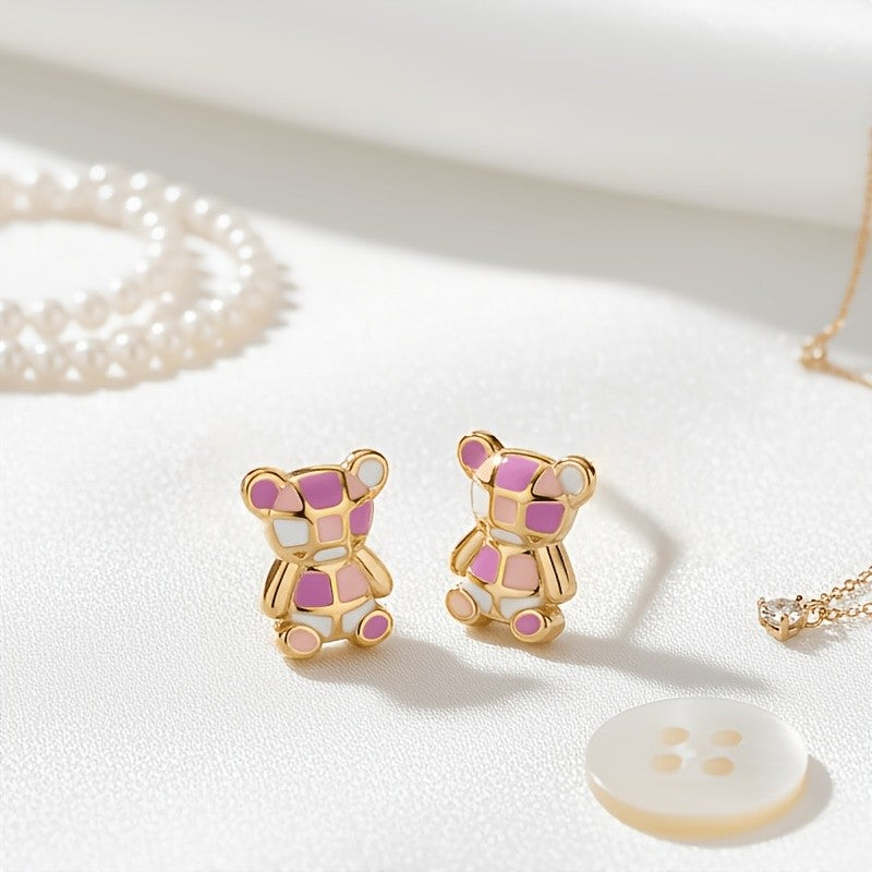 Colorful Geometric Bear Stud Earrings