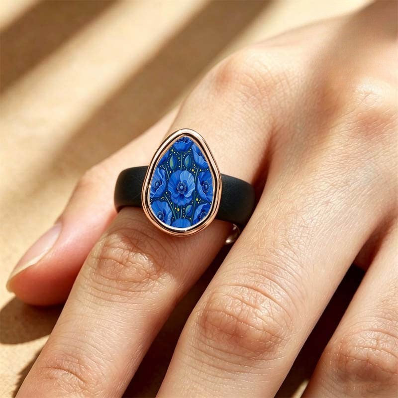 Blue Poppy Teardrop Ring