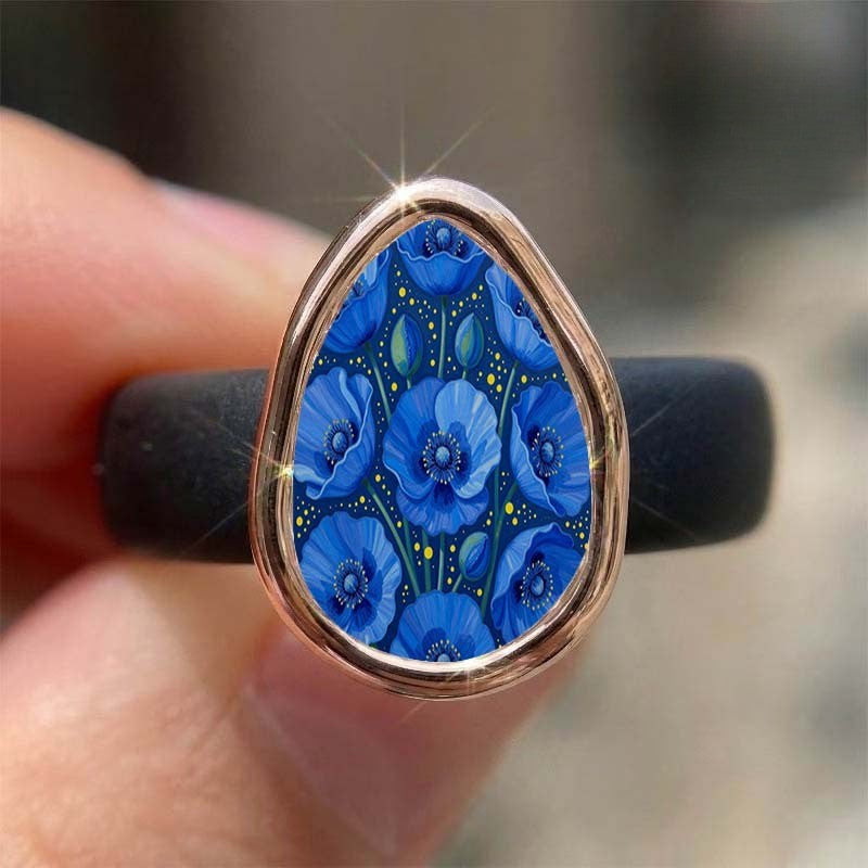 Blue Poppy Teardrop Ring