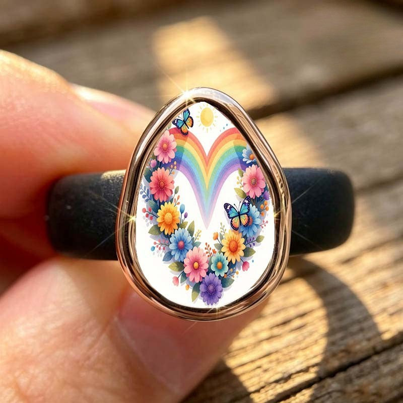 Rainbow Butterfly Teardrop Ring