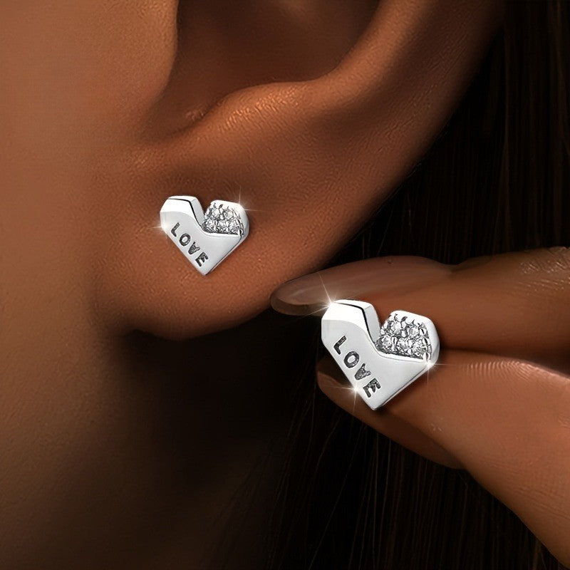 Crystal Love Heart Stud Earrings