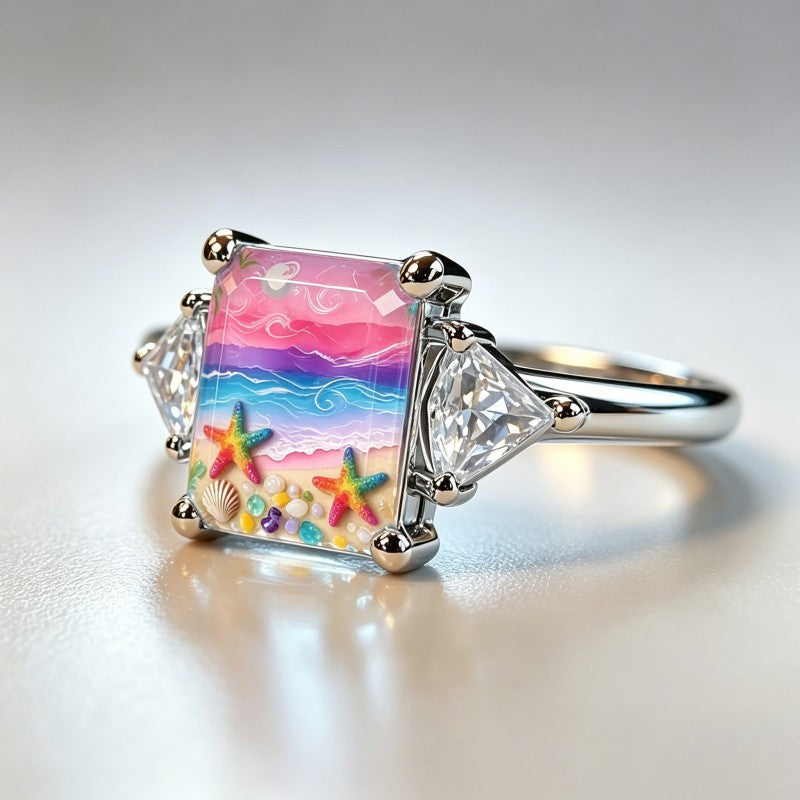 Seaside Sunset Square Ring