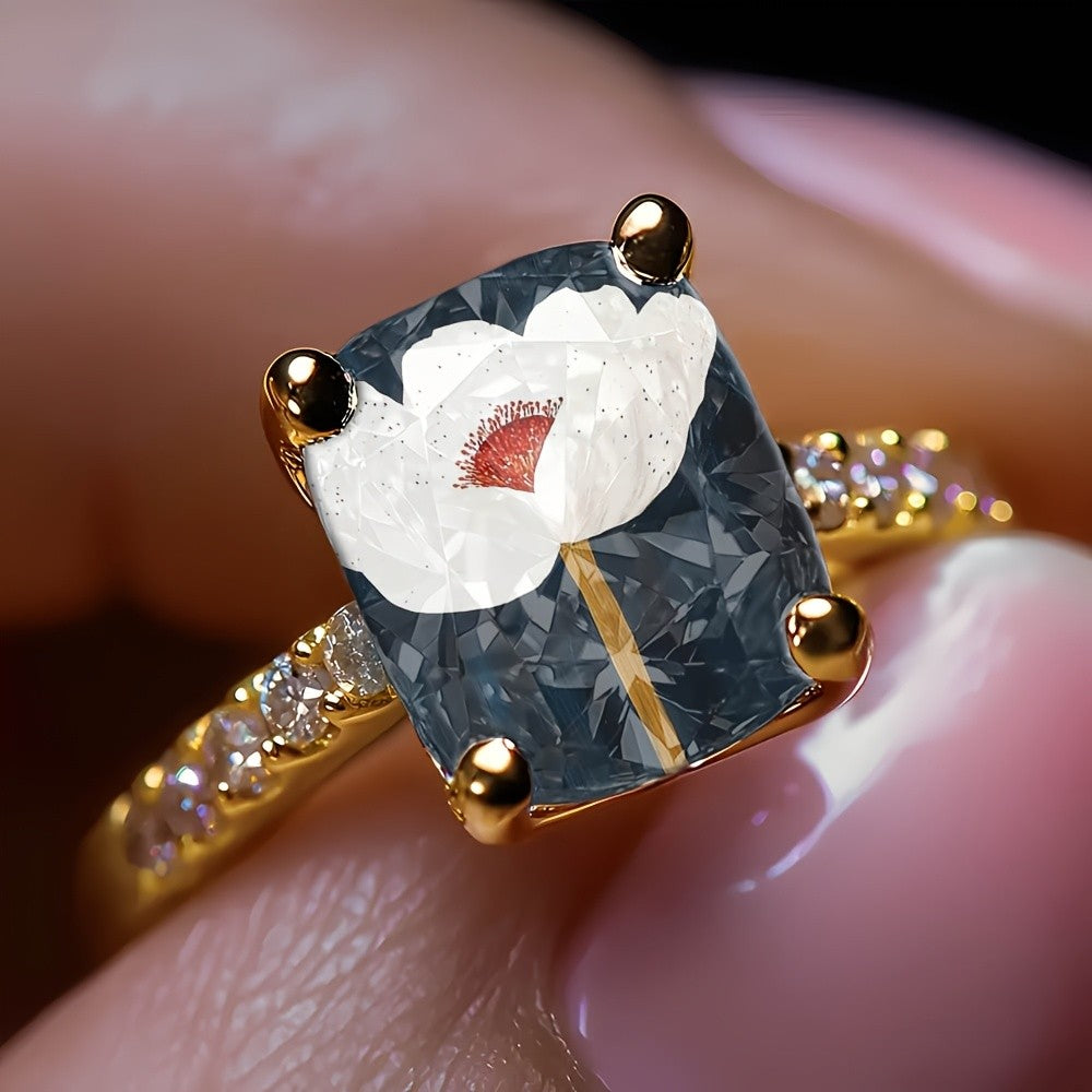 White Flower Square Statement Ring