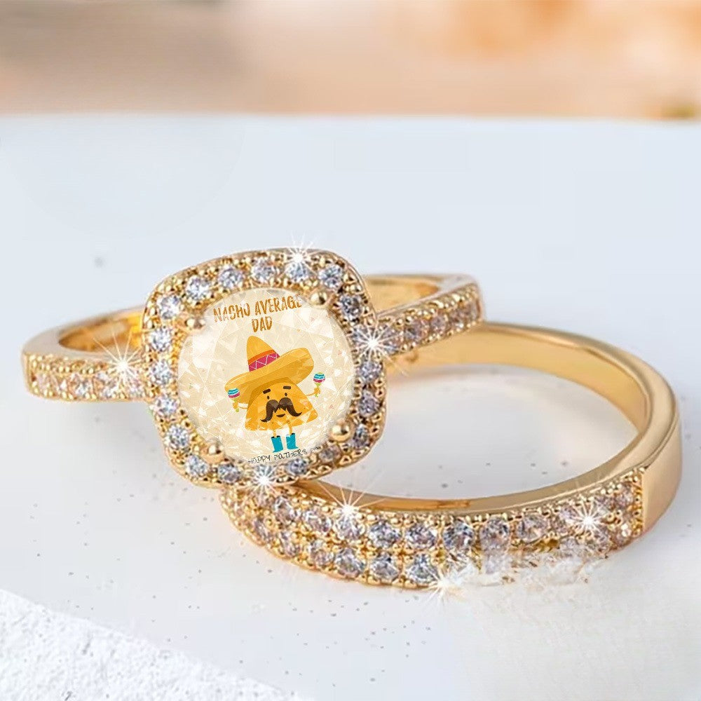 Father Square Crystal Ring Set
