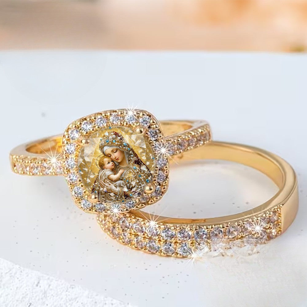 Madonna & Child Crystal Ring Set