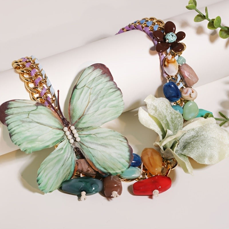 Green Butterfly & Floral Statement Necklace