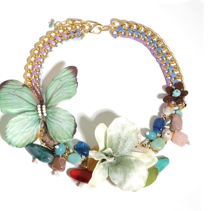 Green Butterfly & Floral Statement Necklace