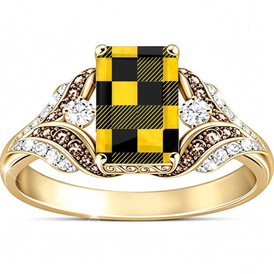 Yellow Checkerboard Square Ring