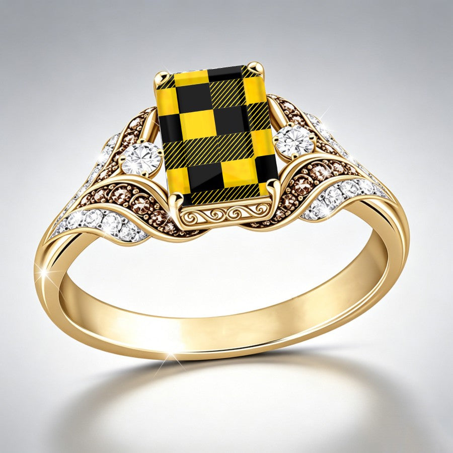 Yellow Checkerboard Square Ring