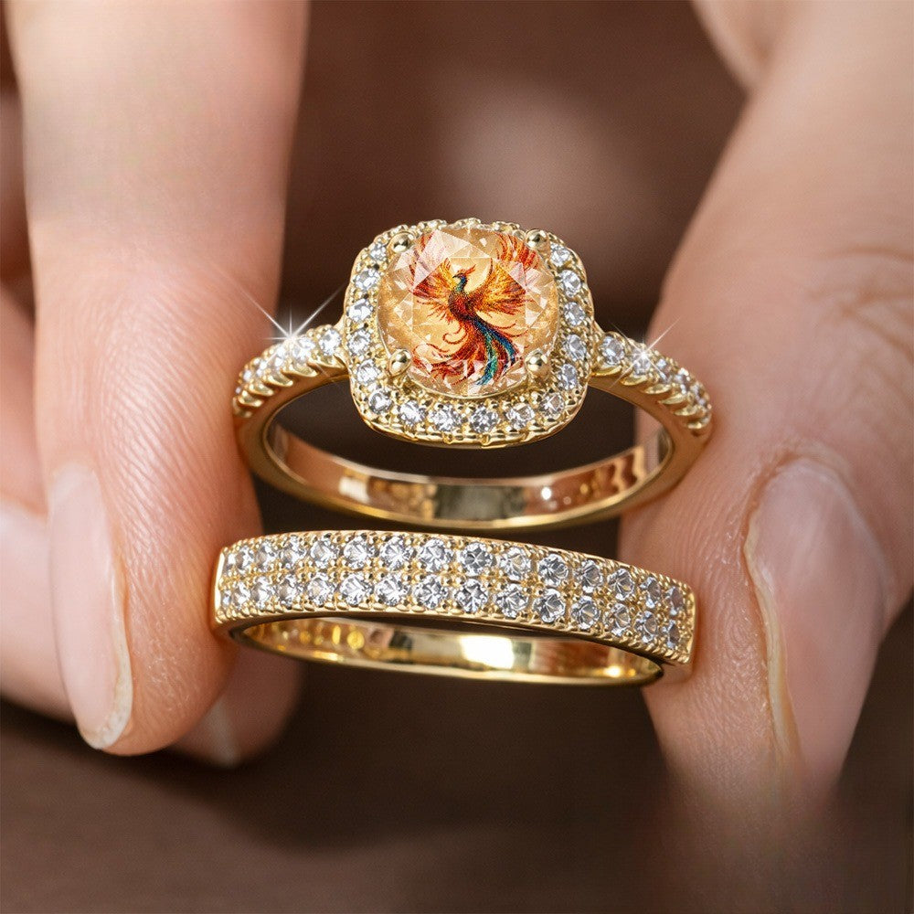 Phoenix Crystal Square Ring Set